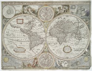 A new and accurate map of the world, 1676 (hand coloured print)